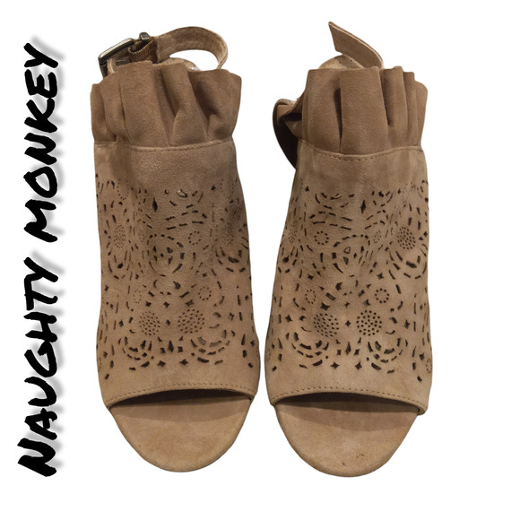 NWOB Naughty Monkey Chunky Open Toe Die Cut Heels 7.5 - Picture 2 of 9